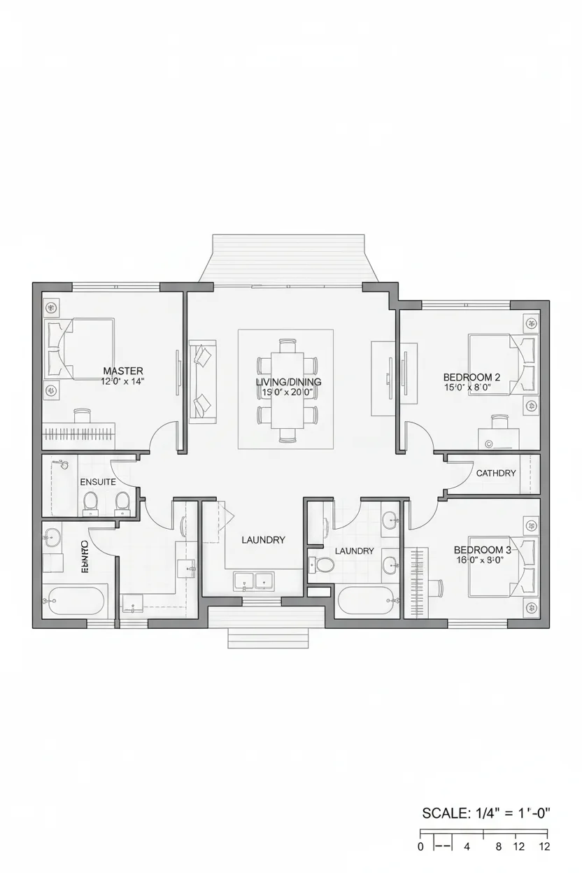 Floor plan layout for 1500 sq ft craftsman house plan #3