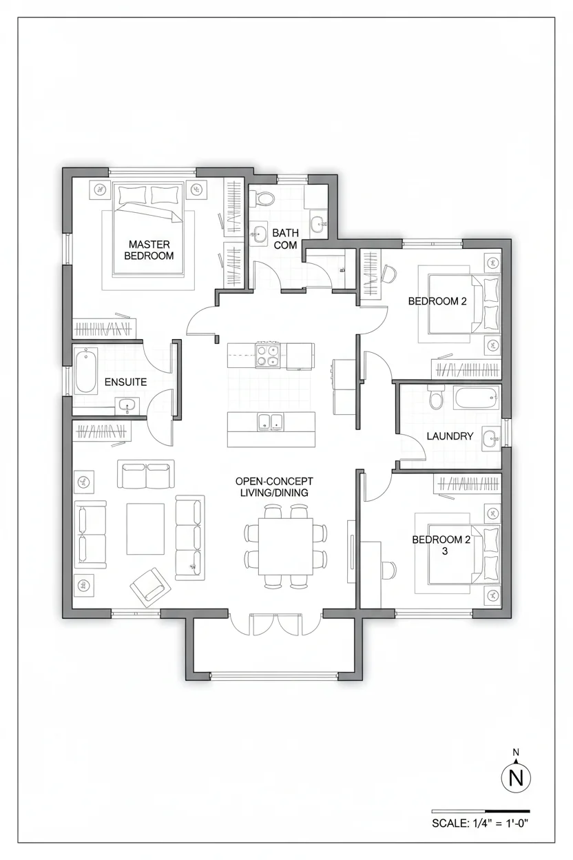 Floor plan layout for 1650 sq ft craftsman house plan #5
