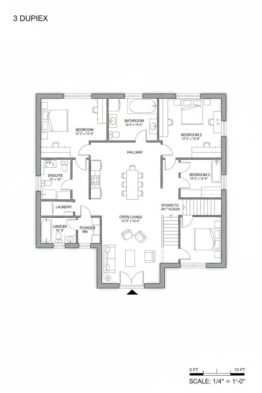 Floor plan layout for 1900 sq ft duplex house plan #2
