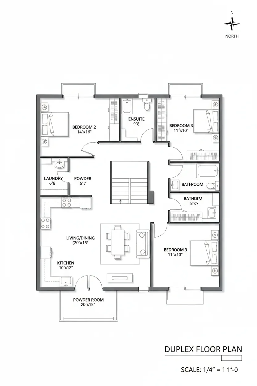 Floor plan layout for 2100 sq ft duplex house plan #4