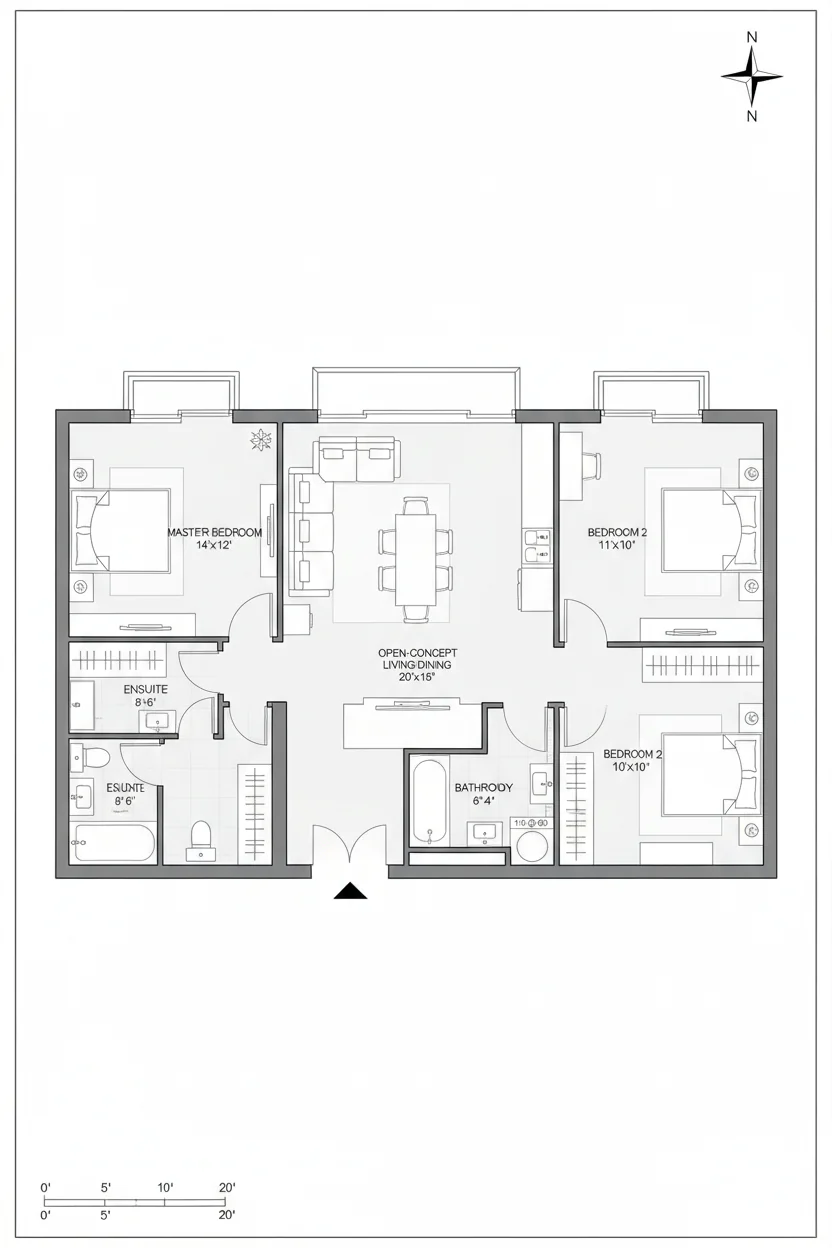 Floor plan layout for 765 sq ft compact house plan #1