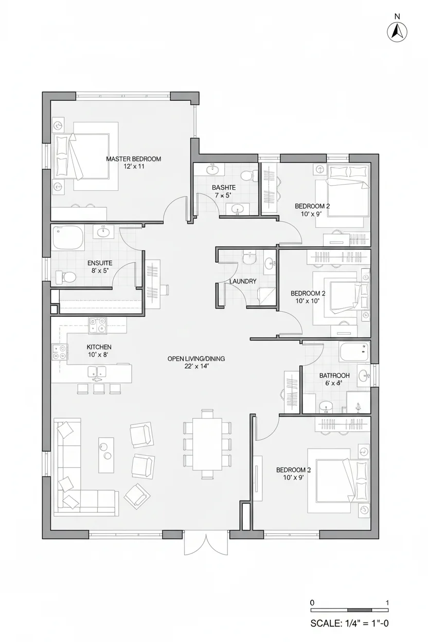 Floor plan layout for 850 sq ft compact house plan #3