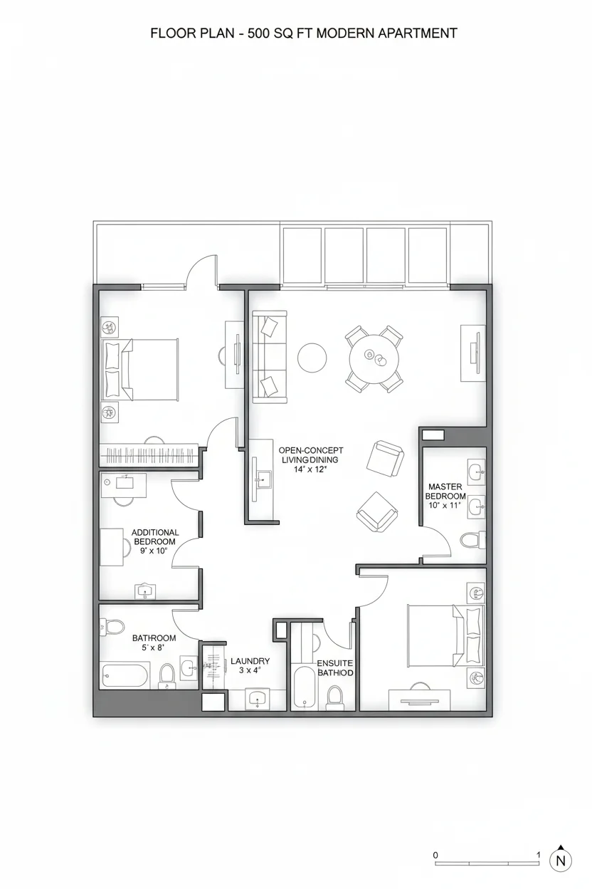 Floor plan layout for 1170 sq ft medium house plan #1