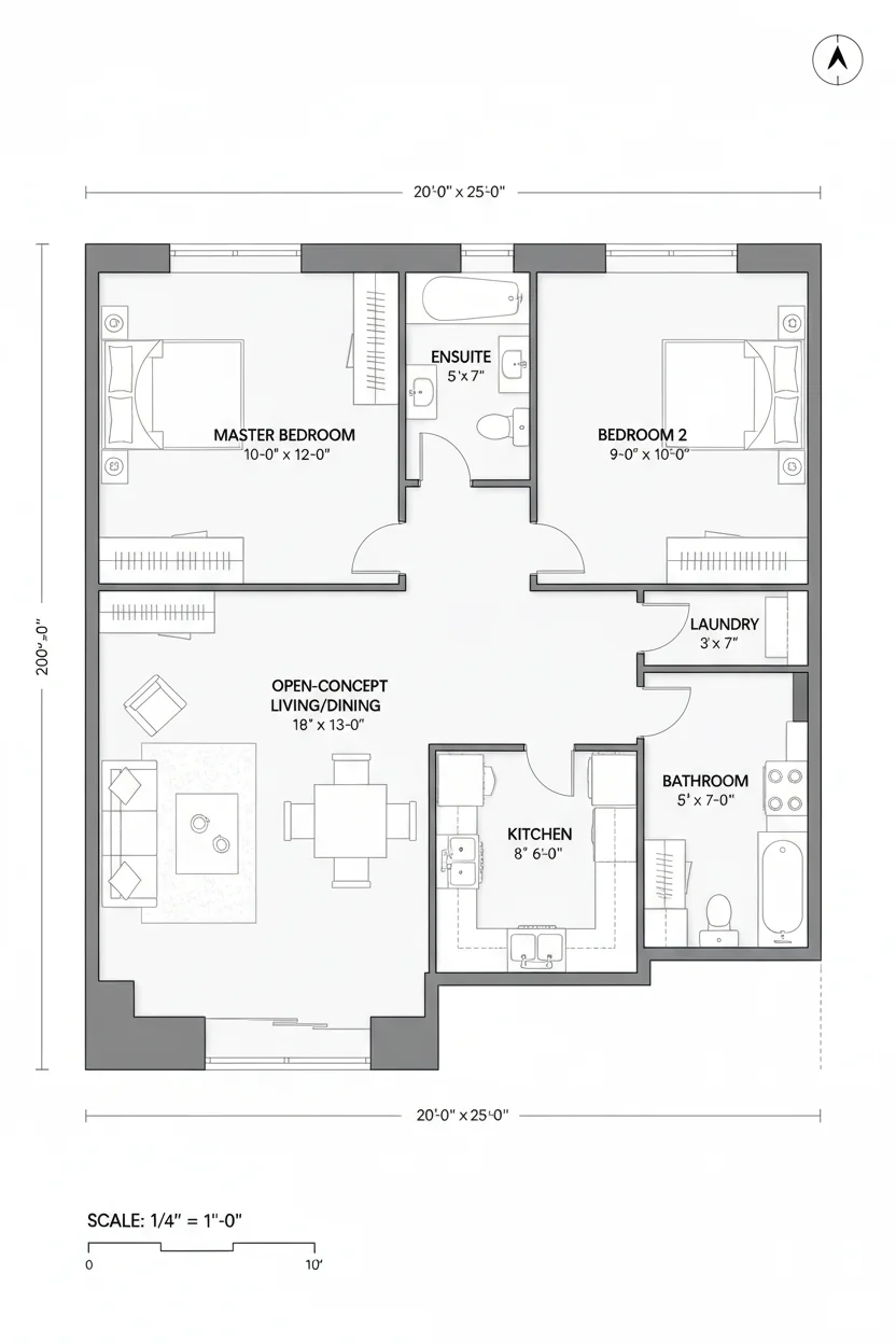 Floor plan layout for 1235 sq ft medium house plan #2