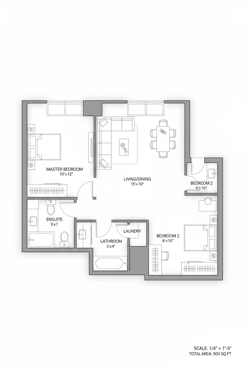 Floor plan layout for 1300 sq ft medium house plan #3