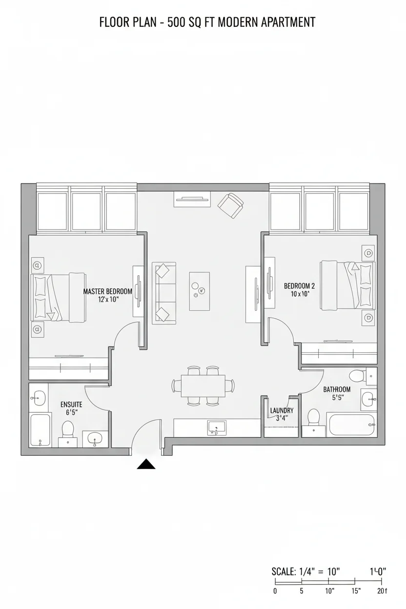 Floor plan layout for 1365 sq ft medium house plan #4
