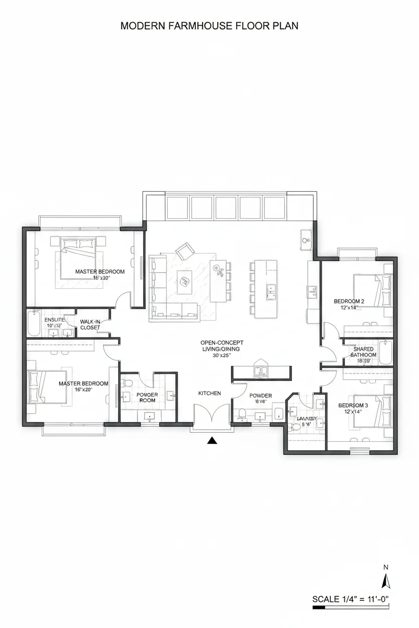 Floor plan layout for 1620 sq ft farmhouse house plan #1