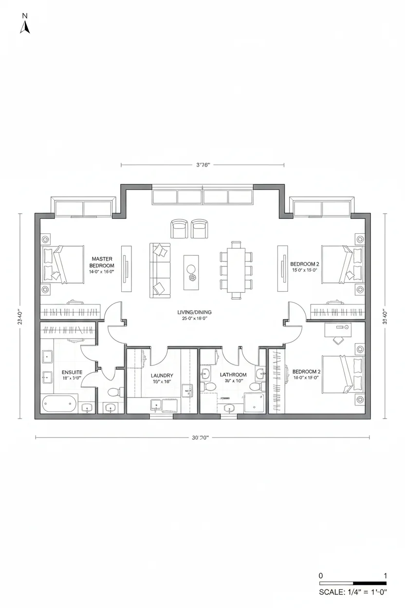 Floor plan layout for 1710 sq ft farmhouse house plan #2