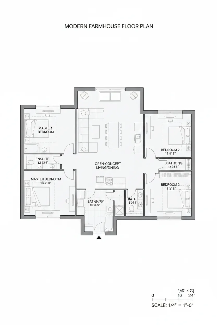 Floor plan layout for 1800 sq ft farmhouse house plan #3
