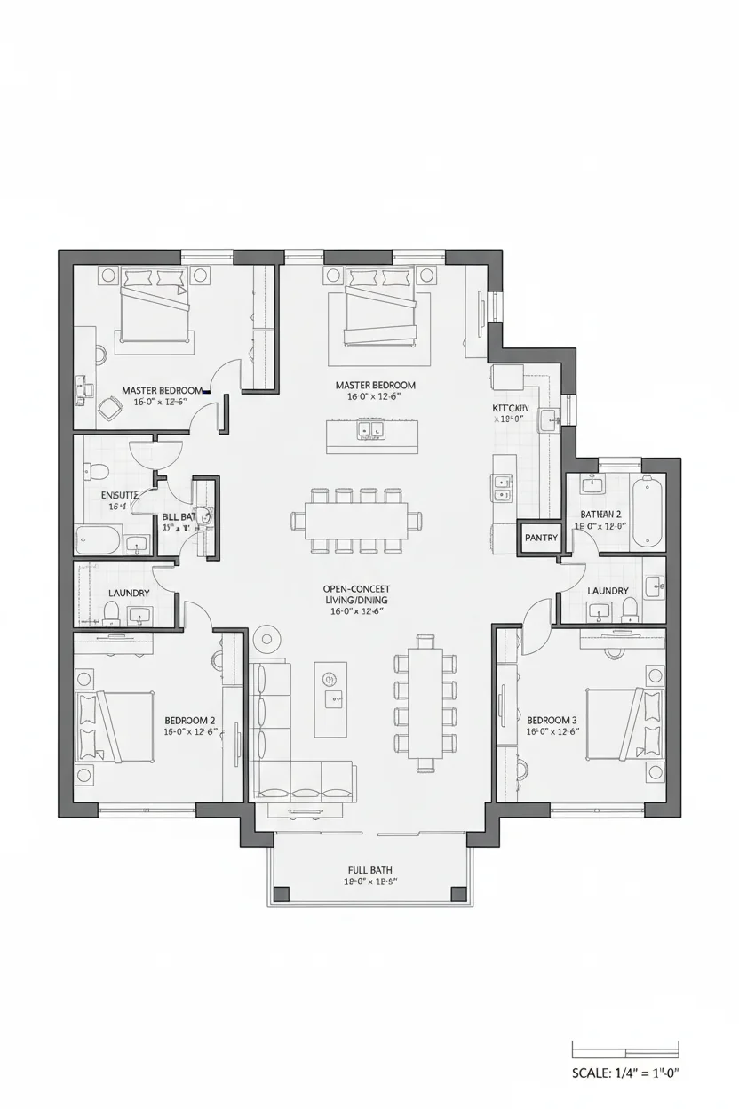Floor plan layout for 1980 sq ft farmhouse house plan #5
