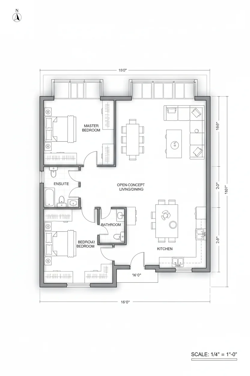 Floor plan layout for 1425 sq ft single-story house plan #2
