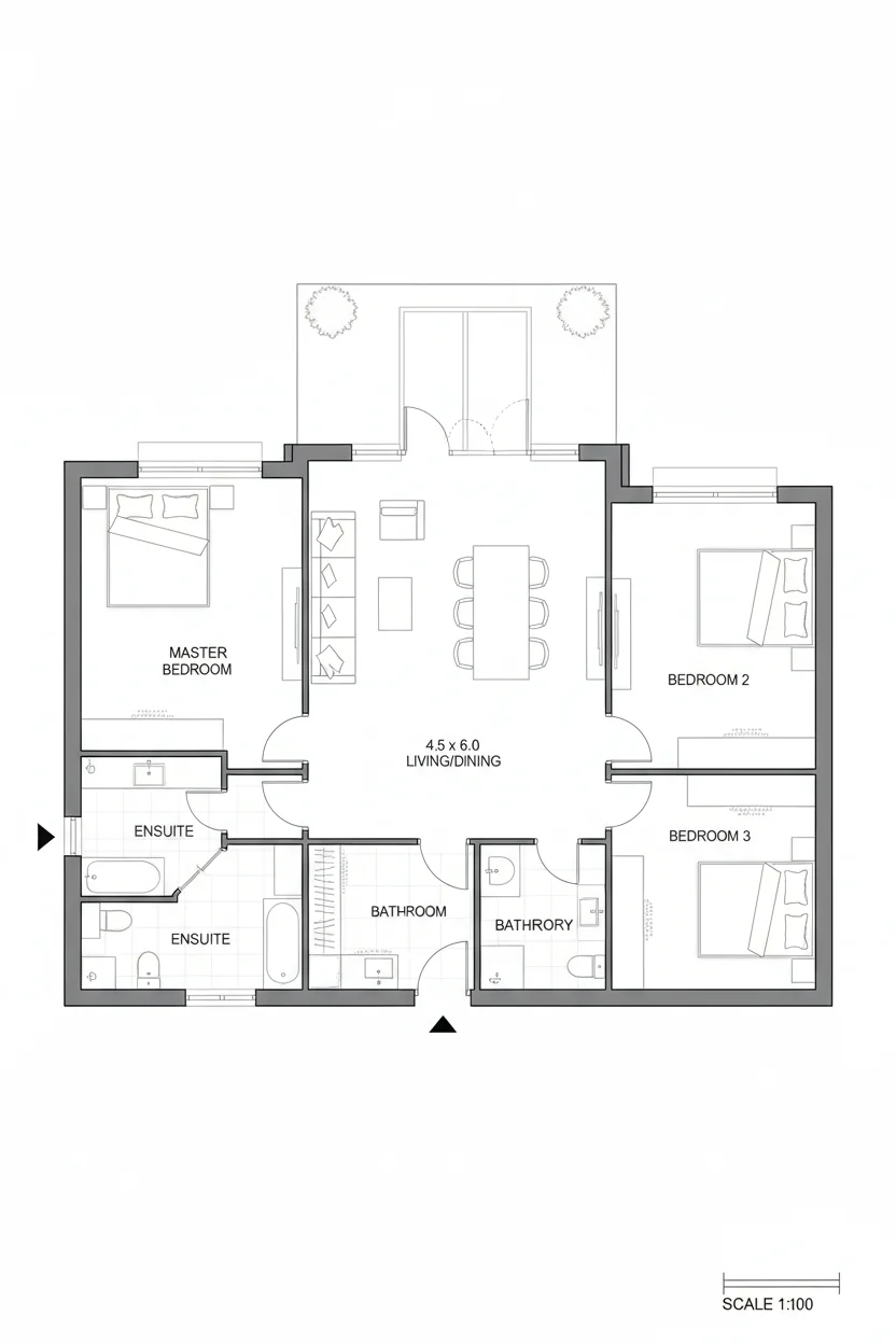 Floor plan layout for 1500 sq ft single-story house plan #3