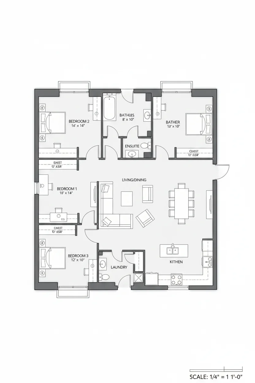 Floor plan layout for 1575 sq ft single-story house plan #4