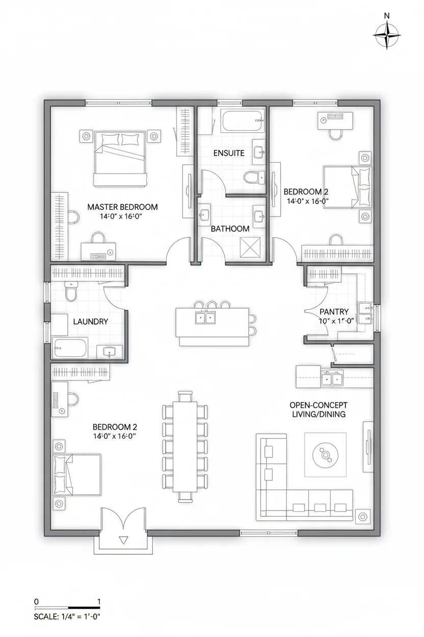 Floor plan layout for 1650 sq ft single-story house plan #5
