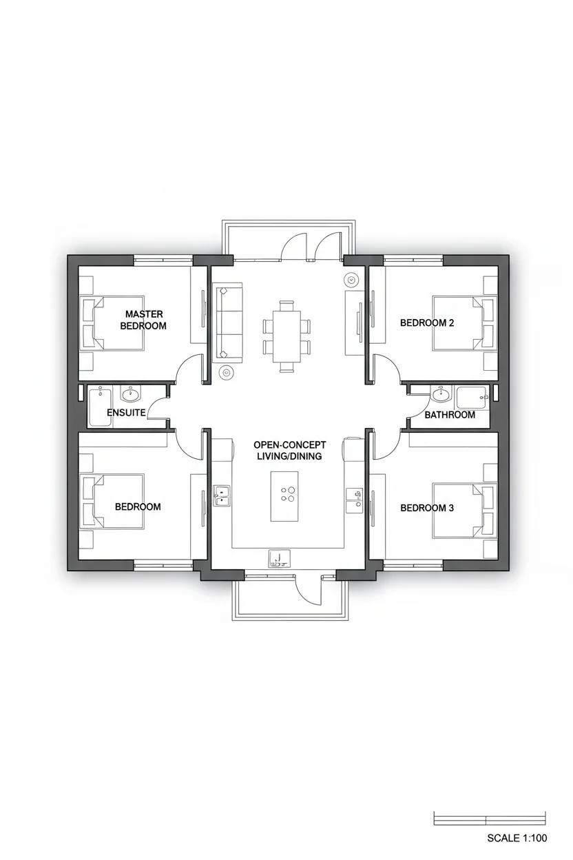 Floor plan layout for 1140 sq ft prefab house plan #2