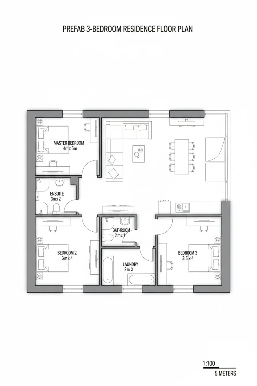 Floor plan layout for 1200 sq ft prefab house plan #3