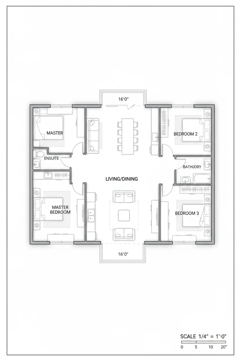 Floor plan layout for 1260 sq ft prefab house plan #4