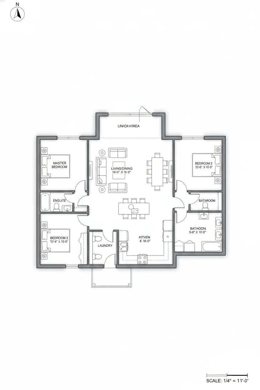 Floor plan layout for 1575 sq ft ranch house plan #4