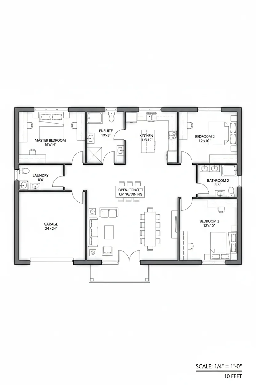 Floor plan layout for 1650 sq ft ranch house plan #5