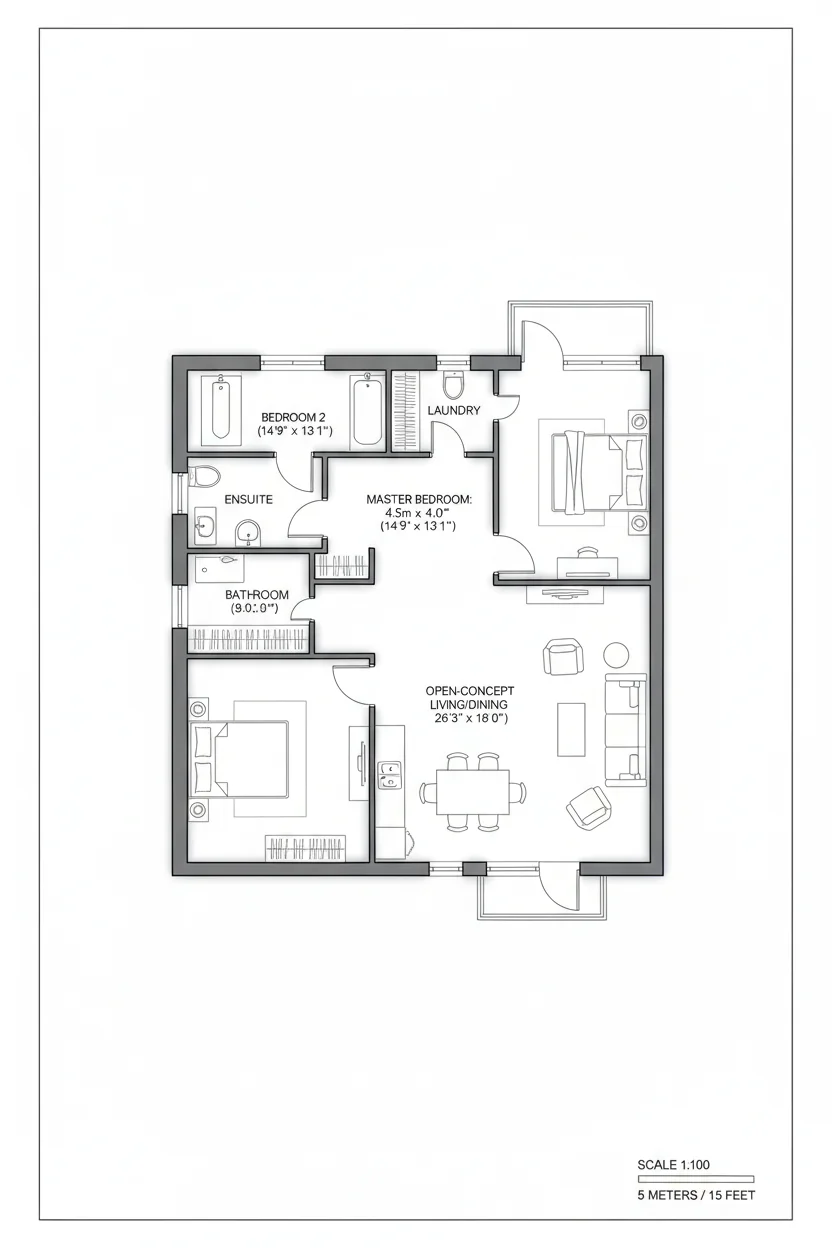 Floor plan layout for 808 sq ft small house plan #2