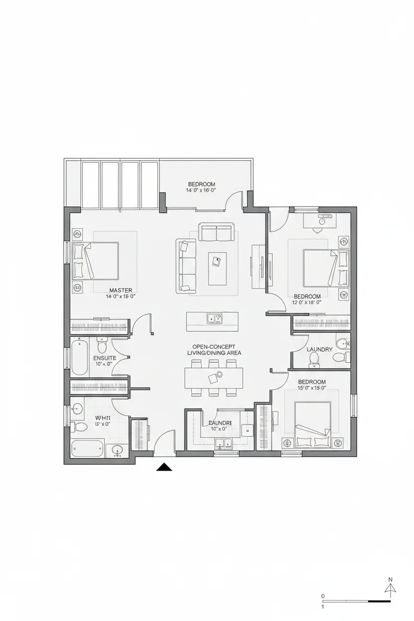 Floor plan layout for 990 sq ft small house plan #1