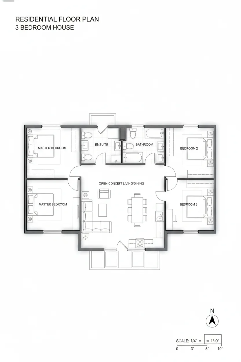 Floor plan layout for 1045 sq ft small house plan #2