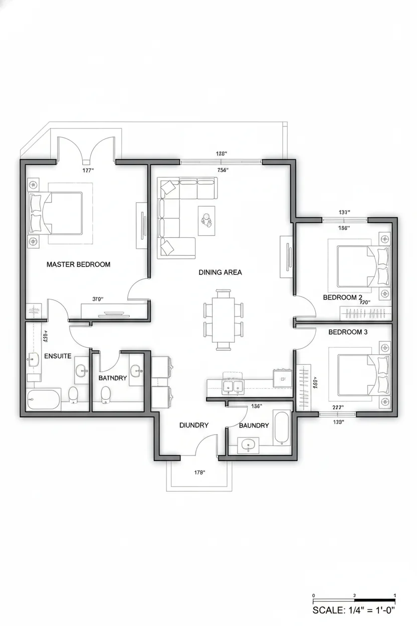 Floor plan layout for 1155 sq ft small house plan #4