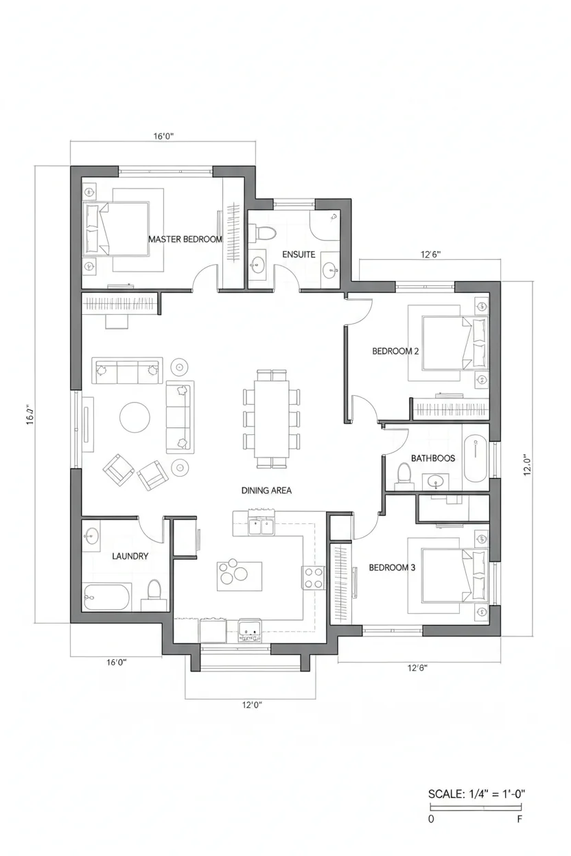 Floor plan layout for 1210 sq ft small house plan #5