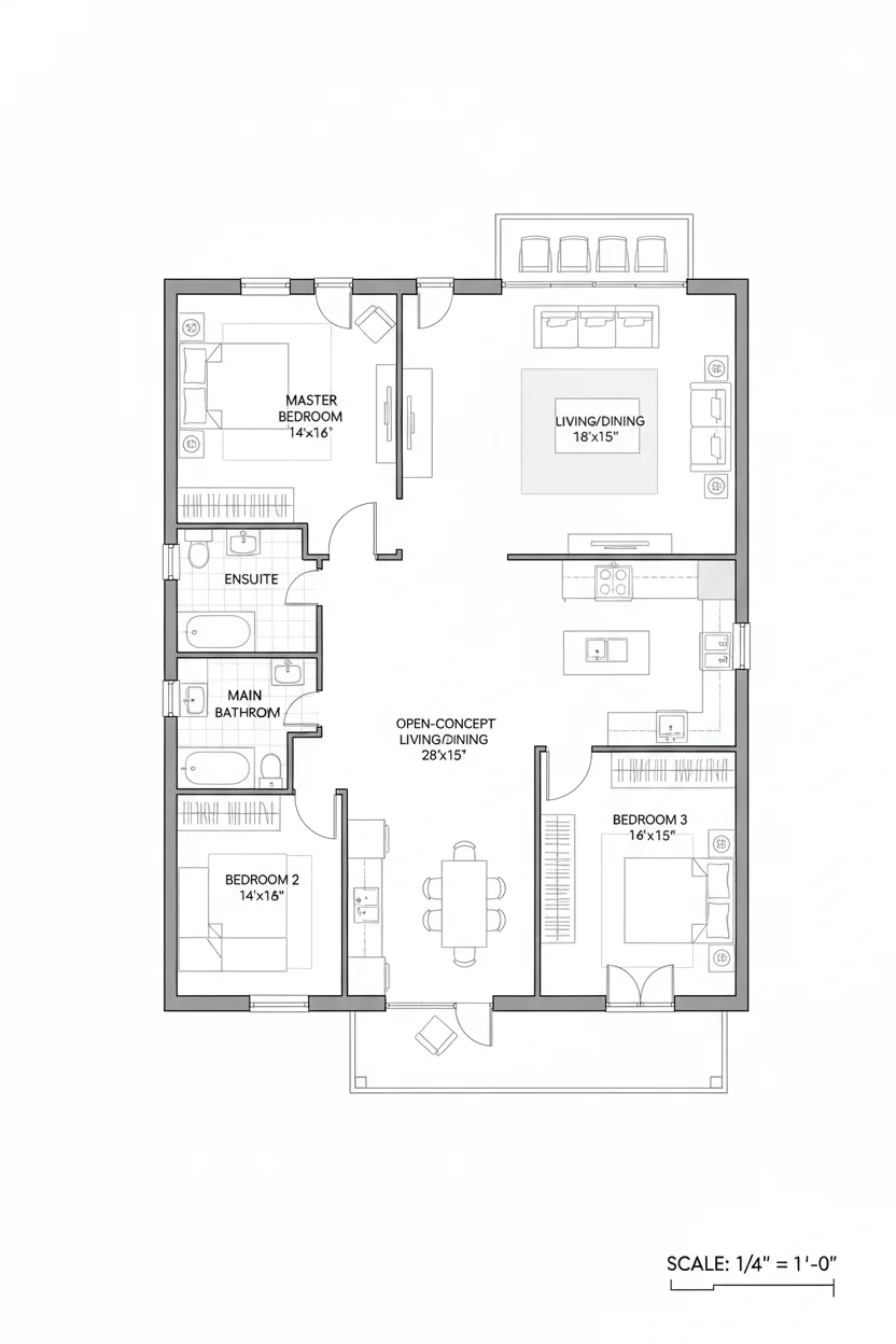 Floor plan layout for 900 sq ft modern house plan #1