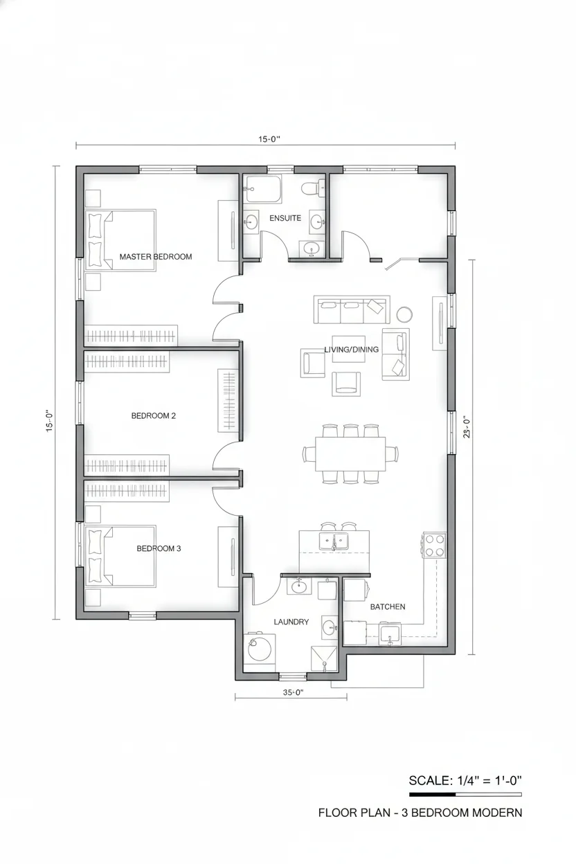 Floor plan layout for 950 sq ft modern house plan #2