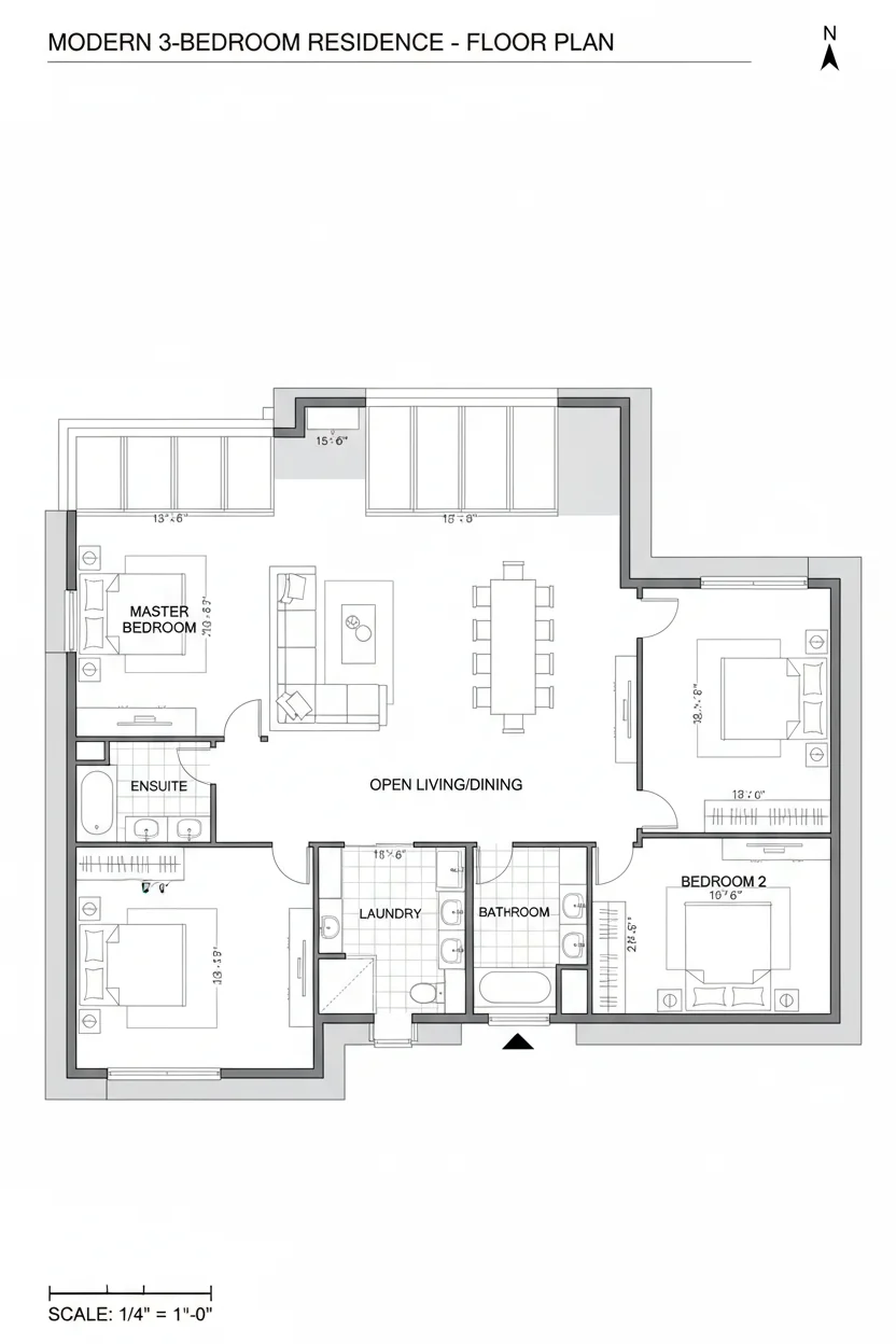 Floor plan layout for 1000 sq ft modern house plan #3