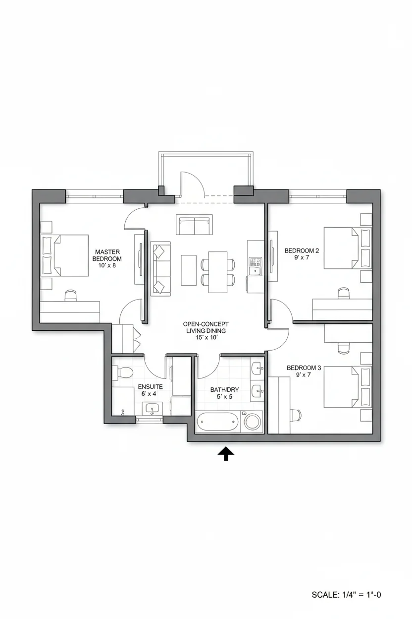 Floor plan layout for 380 sq ft tiny house plan #2