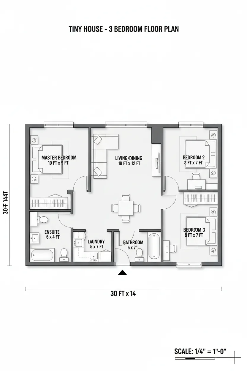 Floor plan layout for 400 sq ft tiny house plan #3